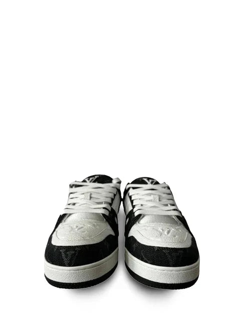 Louis Vuitton Trainer Monogram Denim White Black Leather Shine
