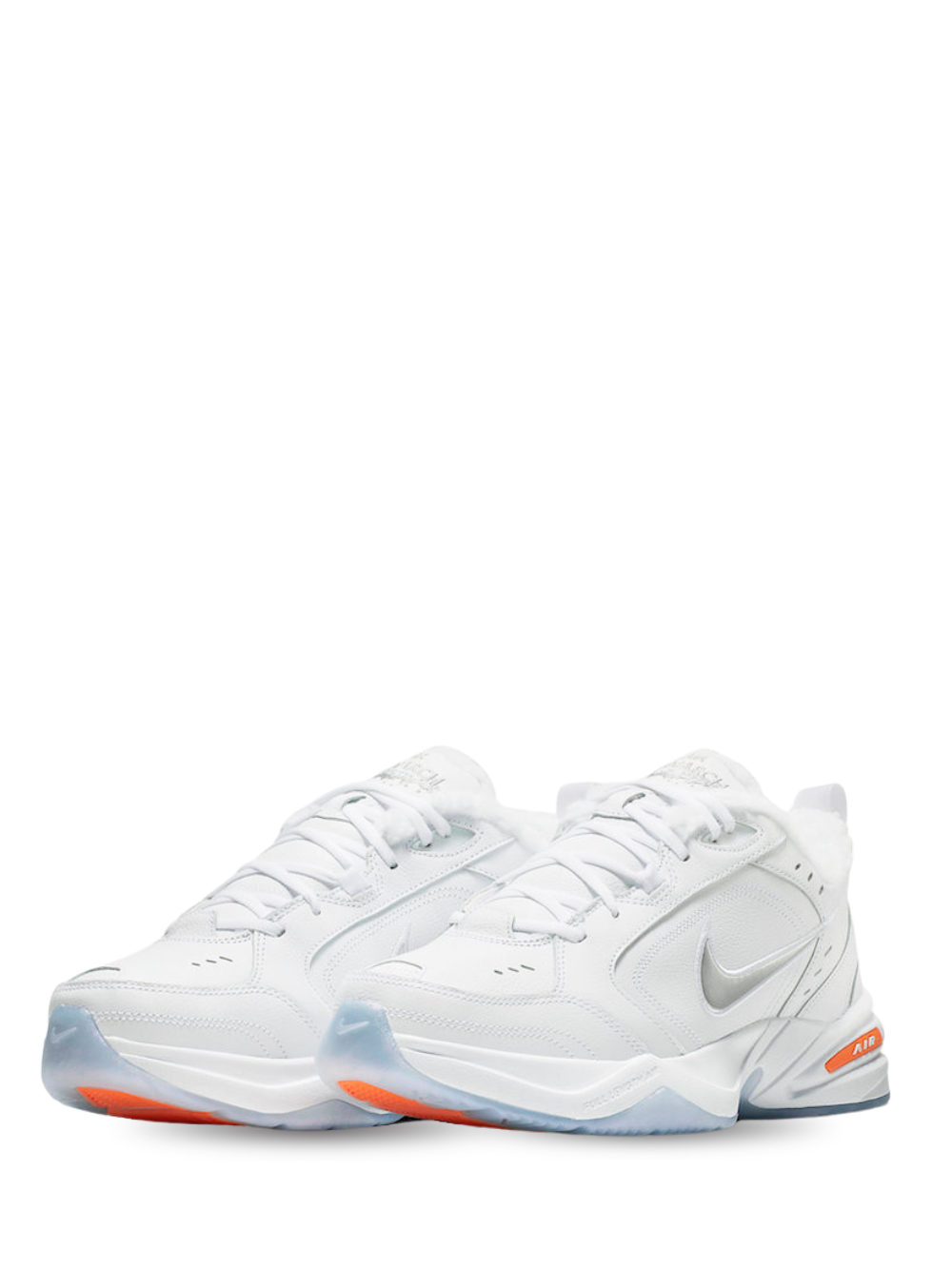 Nikee air monarch iv snow day white total orange metallic silver