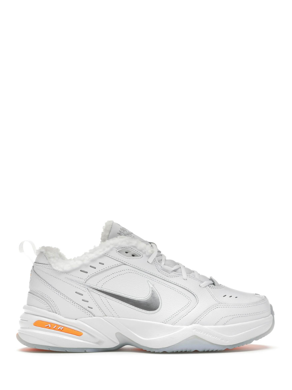 Nikee air monarch iv snow day white total orange metallic silver