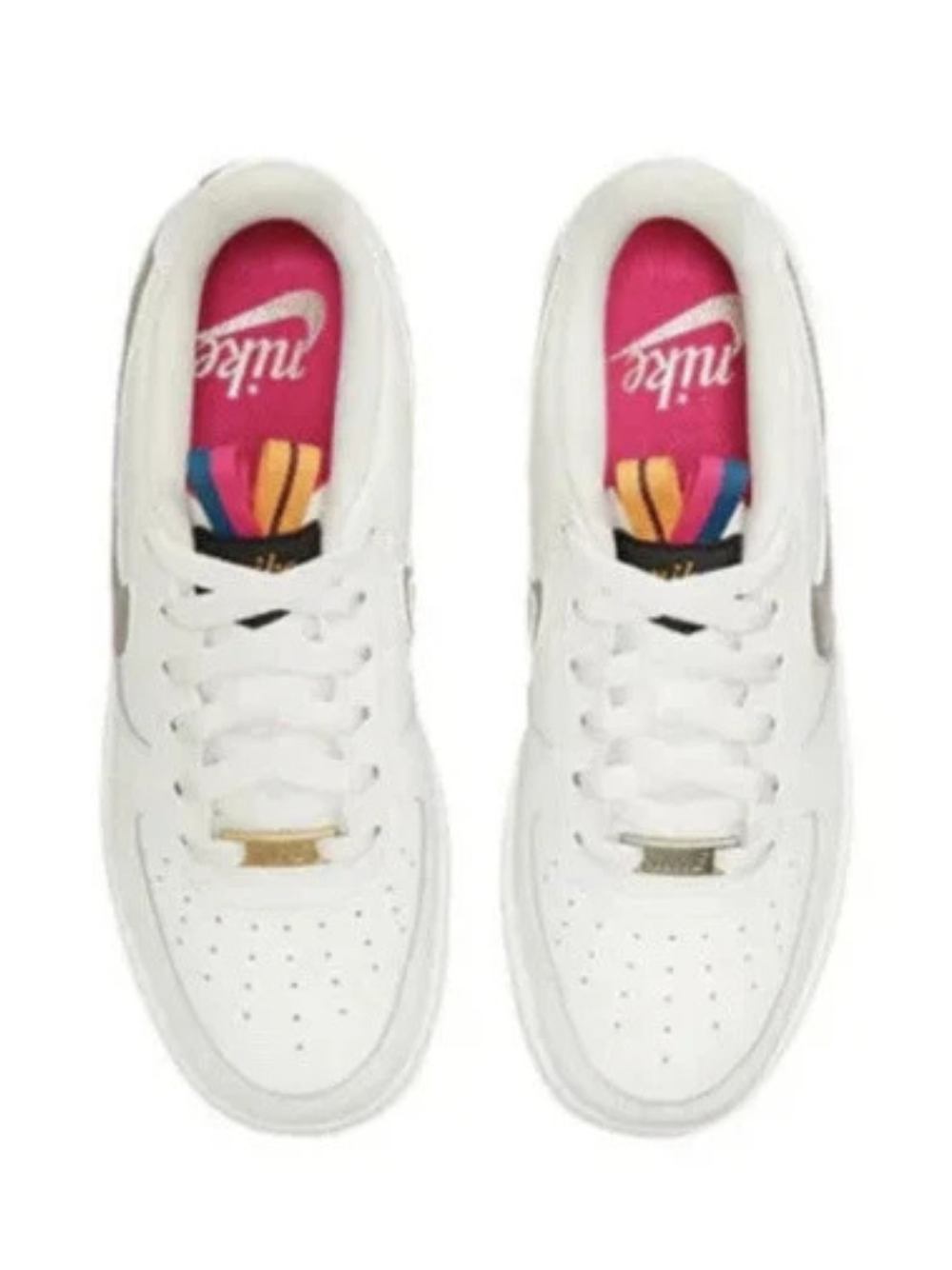 Nikee airforce 1 low double swoosh silver gold